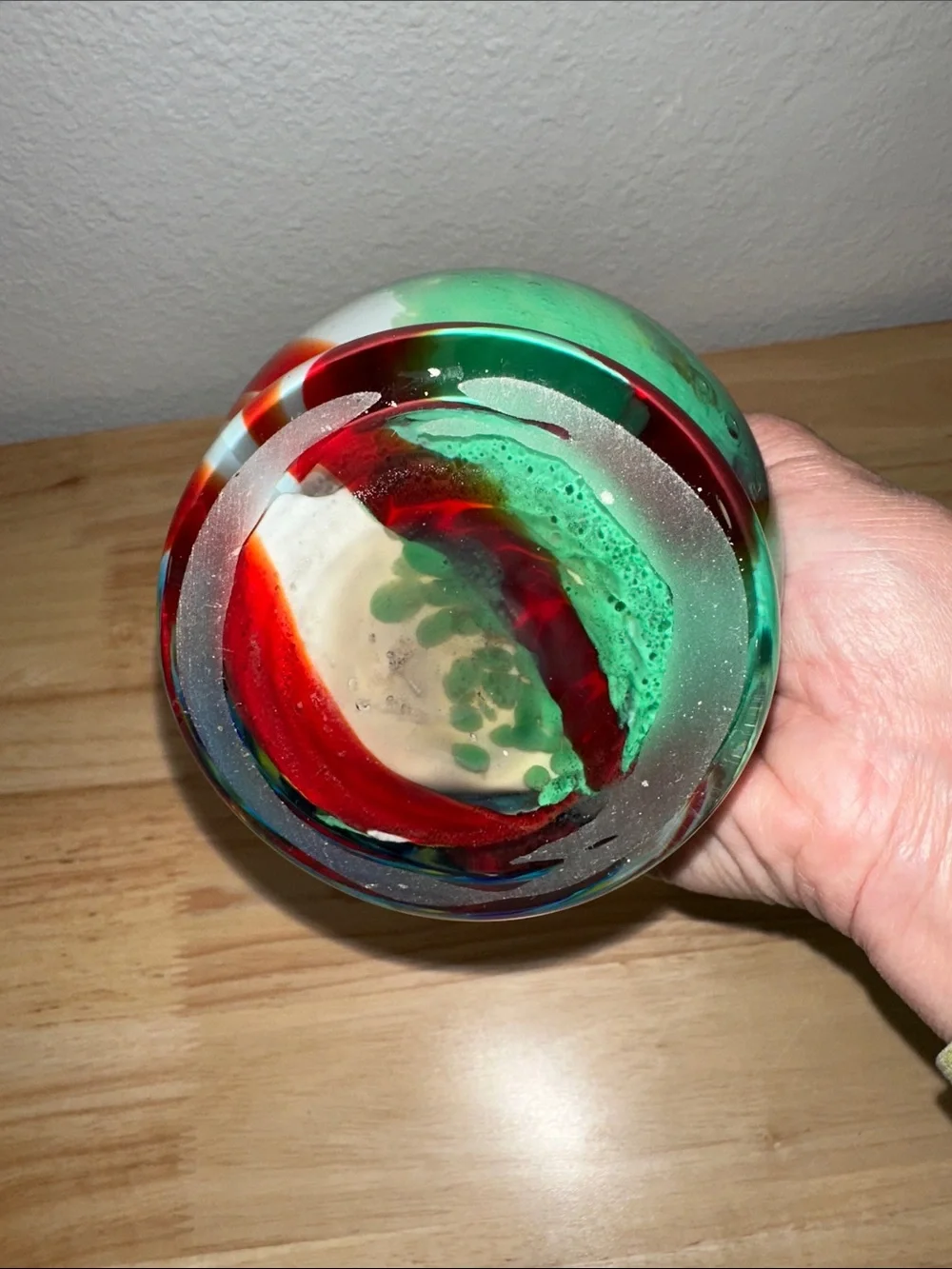 VTG Hand-Blown Art Glass Rainbow Swirl Bubble Base Vase Coiled Neck Funk